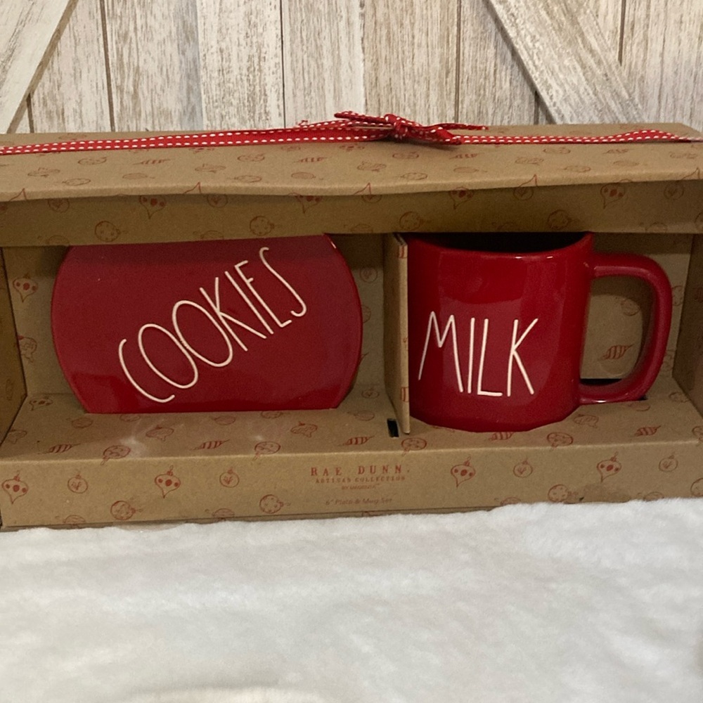 Rae Dunn Cookie Plate and Milk Mug Set